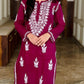 Women’s Embroidered Kurti | Floral Thread Work Straight Kurta with Designer Border