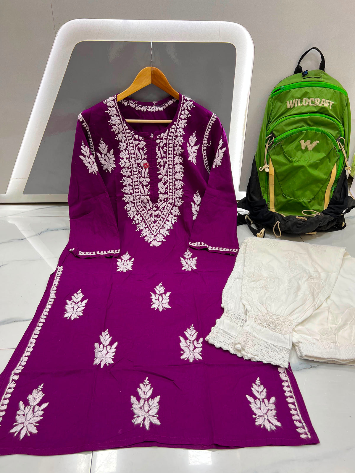 Women’s Embroidered Kurti | Floral Thread Work Straight Kurta with Designer Border