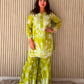 Women’s Lime Green Floral Printed Kurta Set with Sharara Pants