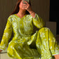 Women’s Lime Green Floral Printed Kurta Set with Sharara Pants