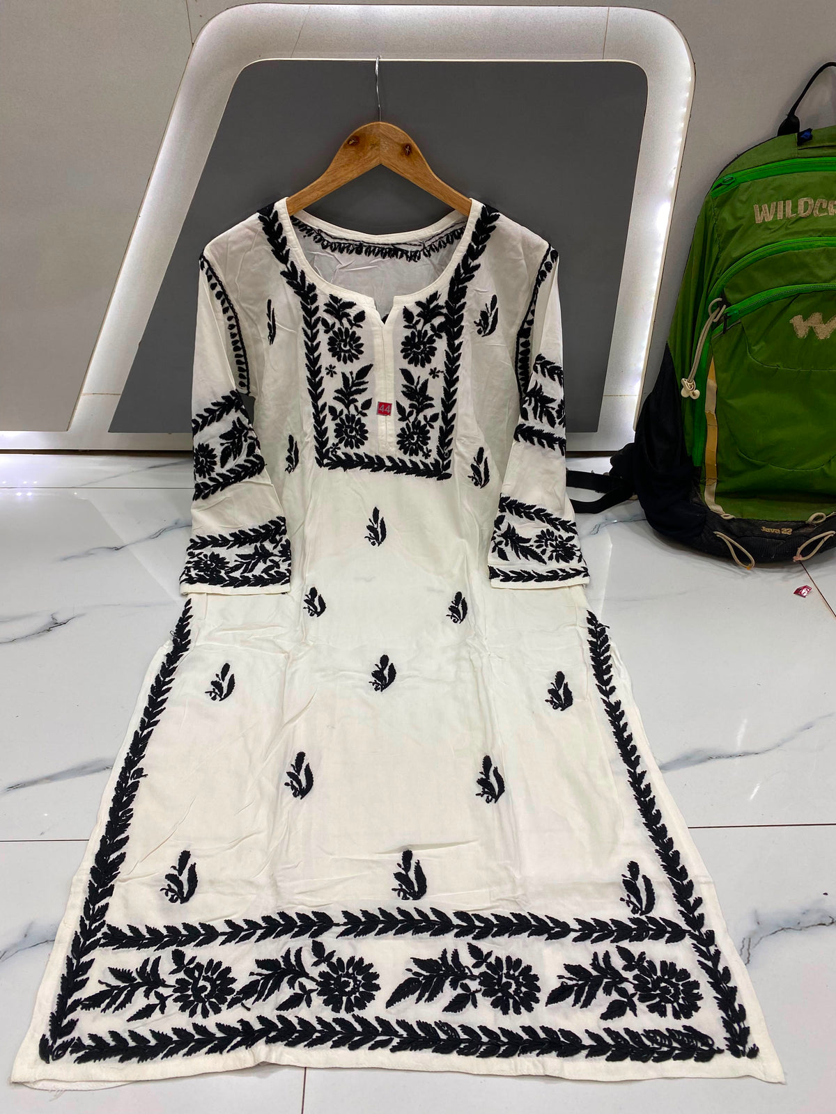 Women’s Embroidered Kurti | Floral Thread Work Straight Kurta with Designer Border