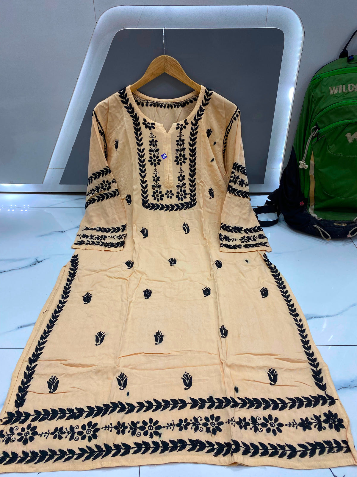 Women’s Embroidered Kurti | Floral Thread Work Straight Kurta with Designer Border