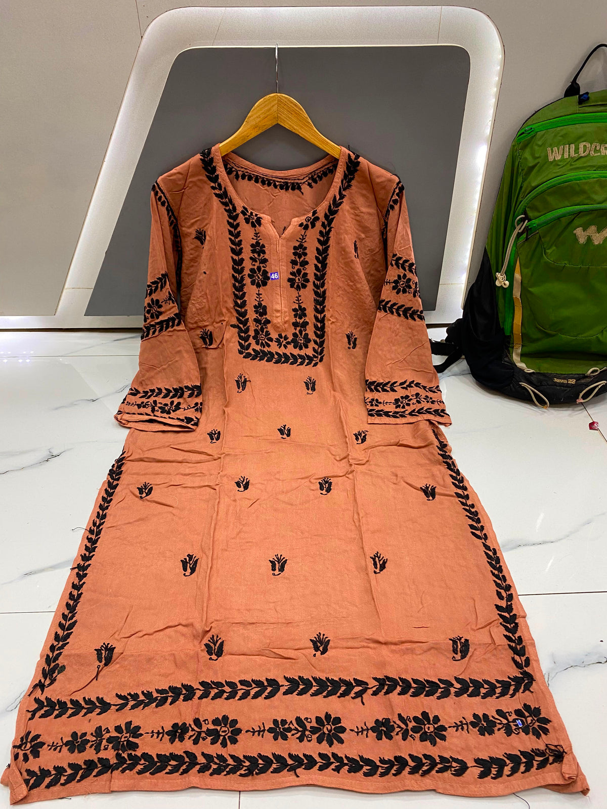 Women’s Embroidered Kurti | Floral Thread Work Straight Kurta with Designer Border