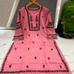 Women’s Embroidered Kurti | Floral Thread Work Straight Kurta with Designer Border