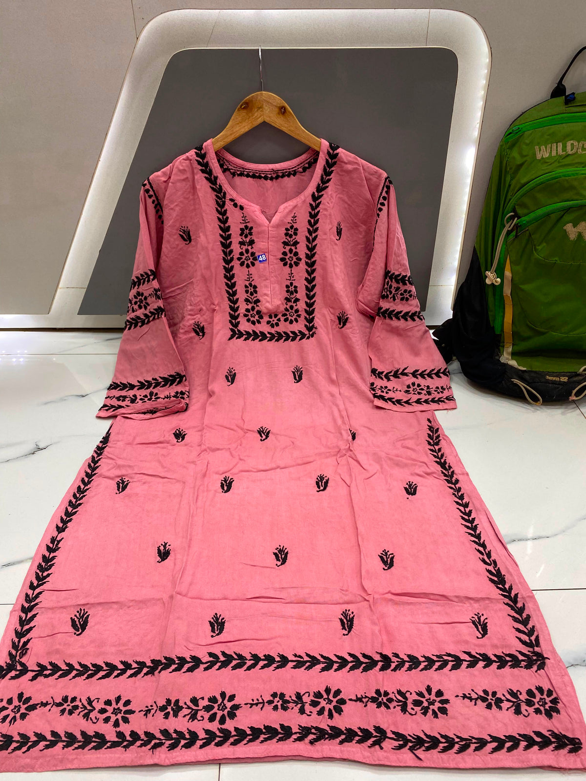 Women’s Embroidered Kurti | Floral Thread Work Straight Kurta with Designer Border