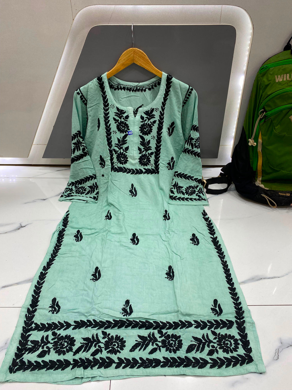 Women’s Embroidered Kurti | Floral Thread Work Straight Kurta with Designer Border