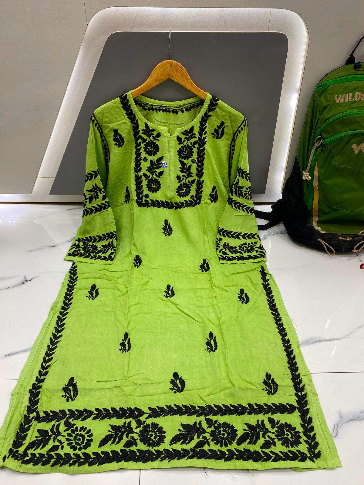 Women’s Embroidered Kurti | Floral Thread Work Straight Kurta with Designer Border