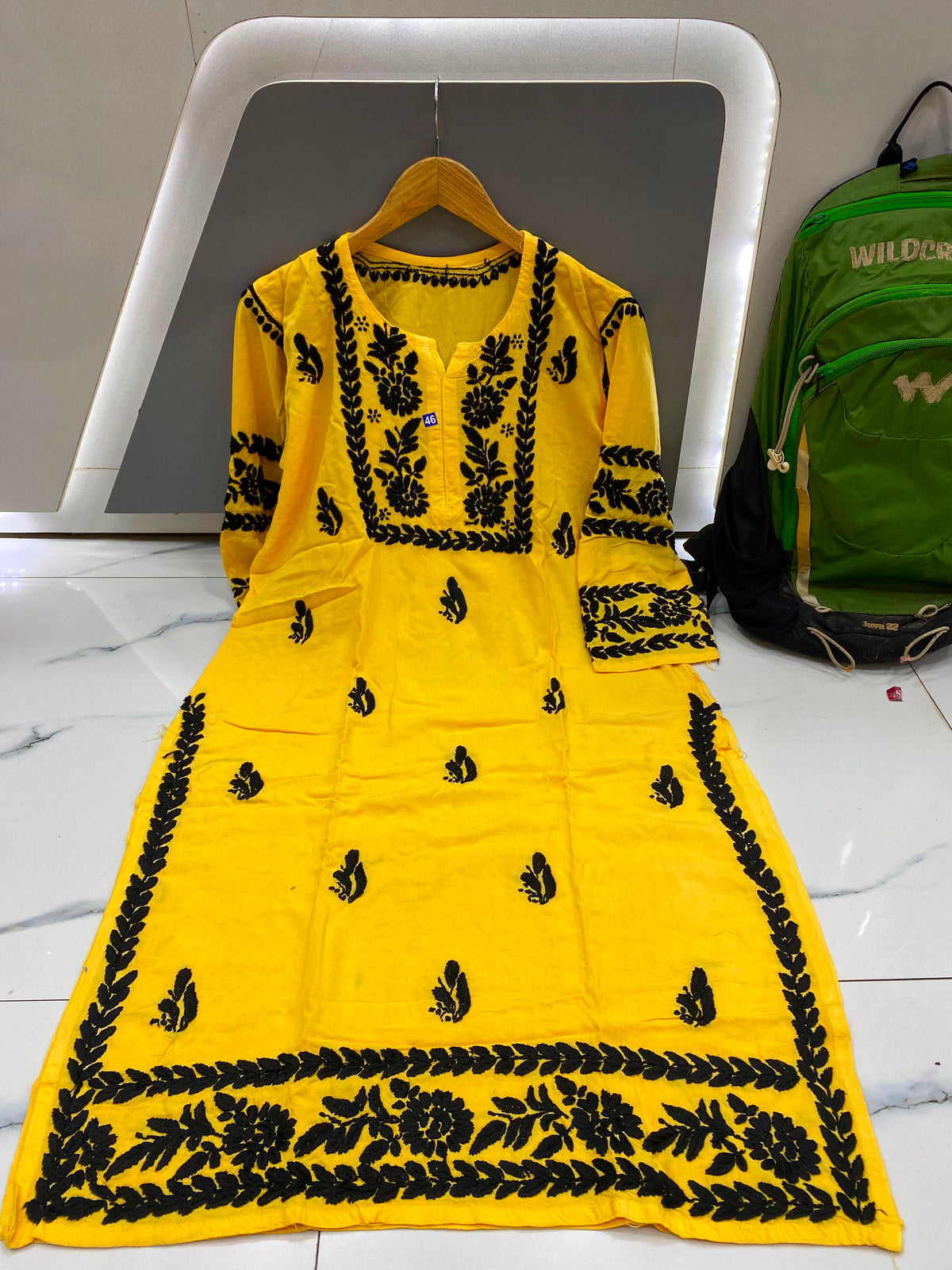 Women’s Embroidered Kurti | Floral Thread Work Straight Kurta with Designer Border