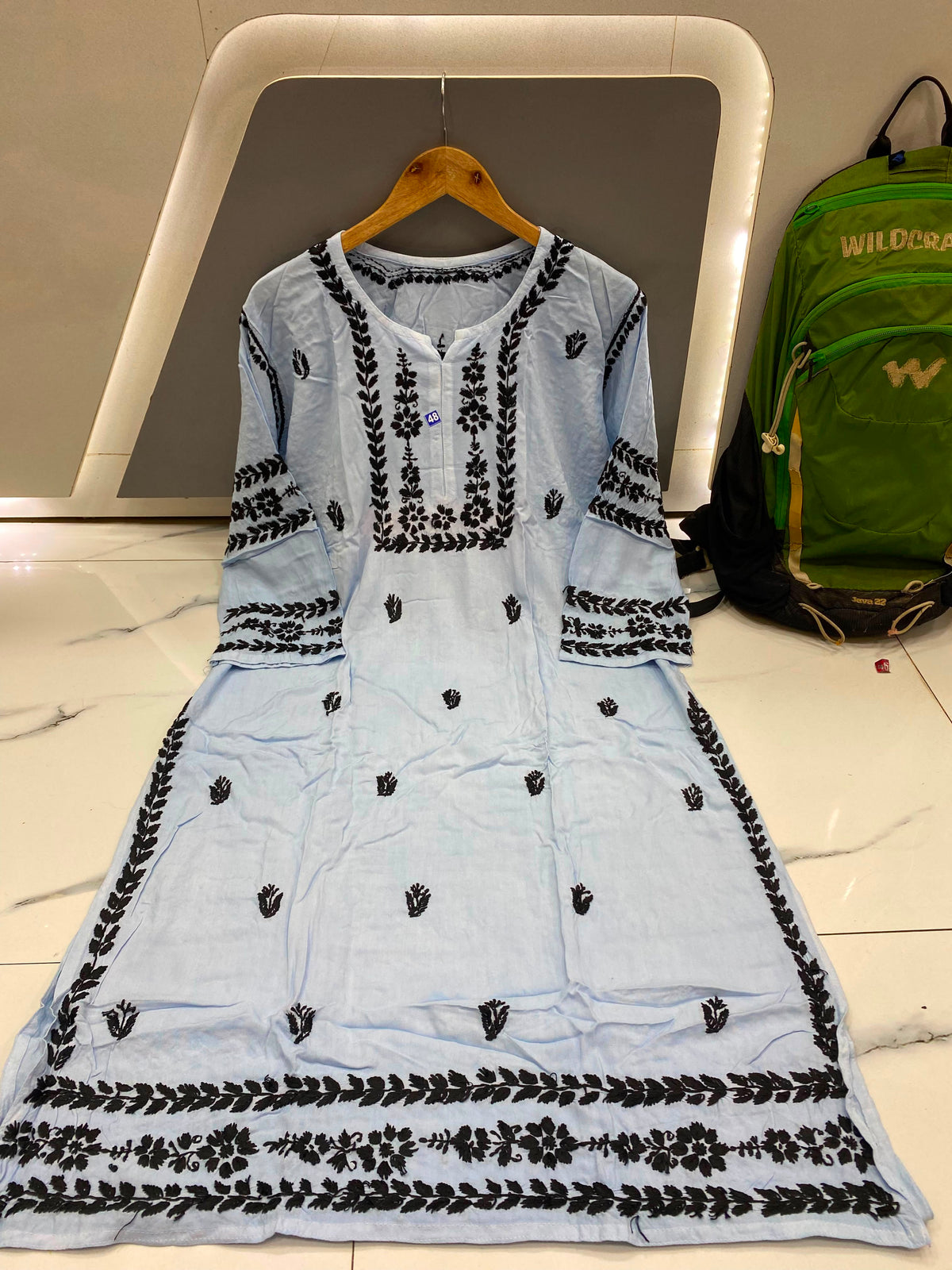 Women’s Embroidered Kurti | Floral Thread Work Straight Kurta with Designer Border