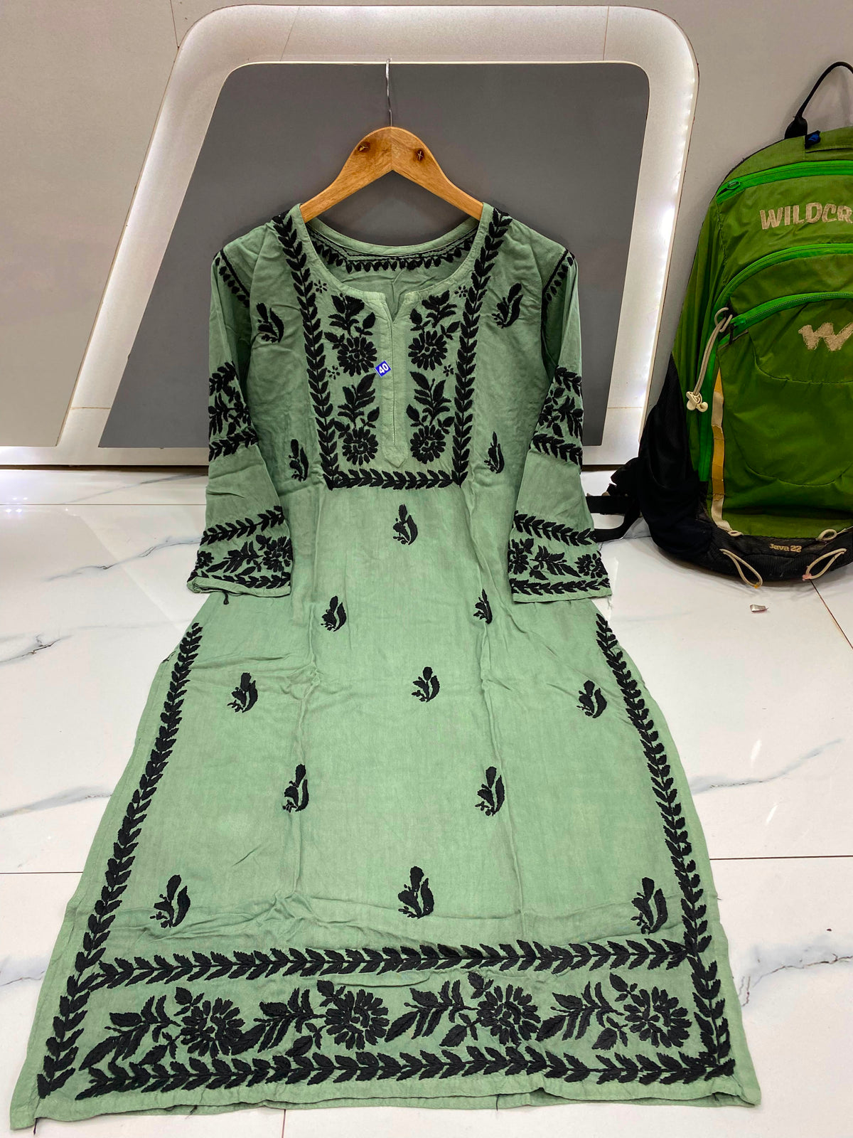 Women’s Embroidered Kurti | Floral Thread Work Straight Kurta with Designer Border