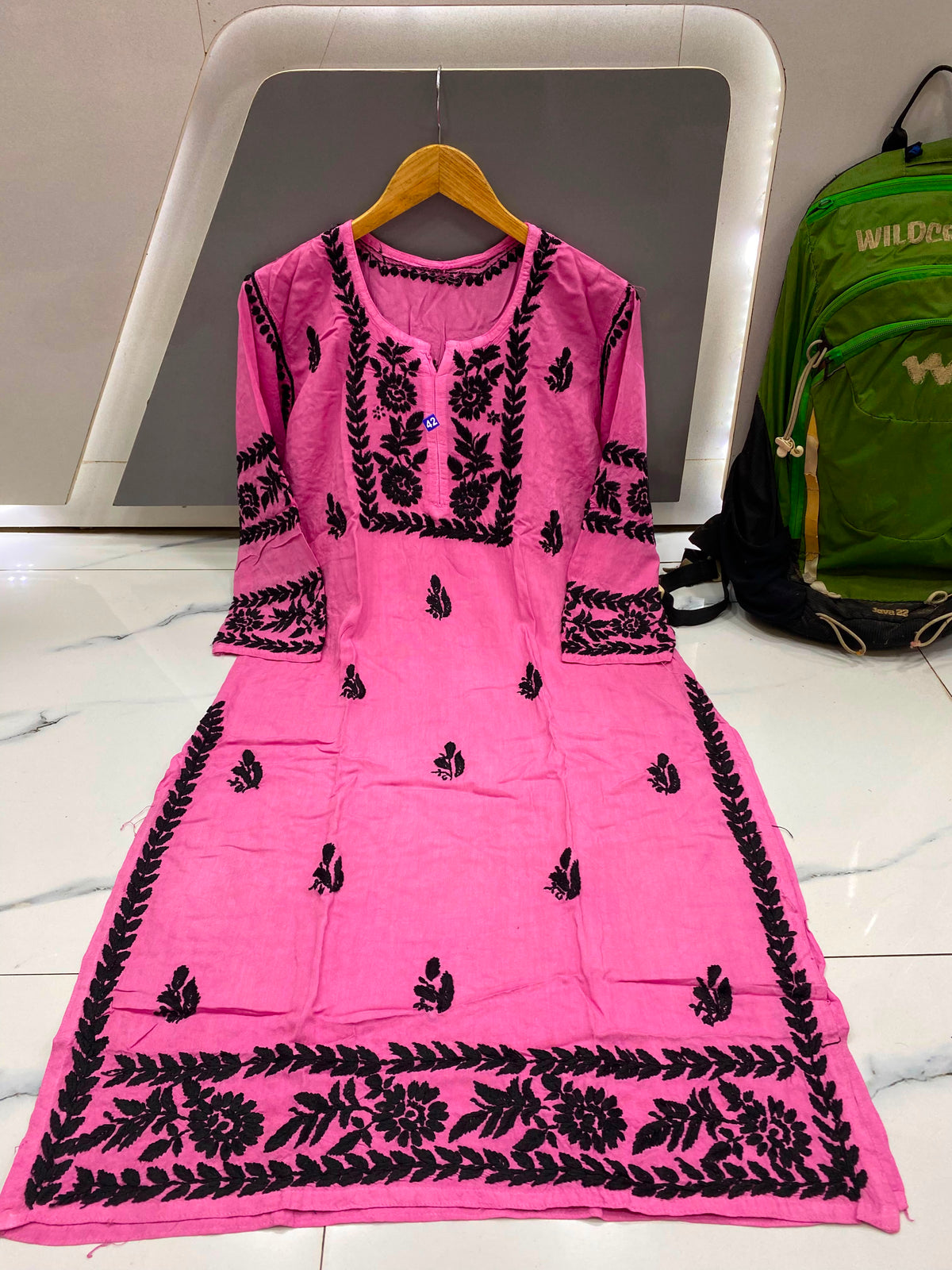 Women’s Embroidered Kurti | Floral Thread Work Straight Kurta with Designer Border