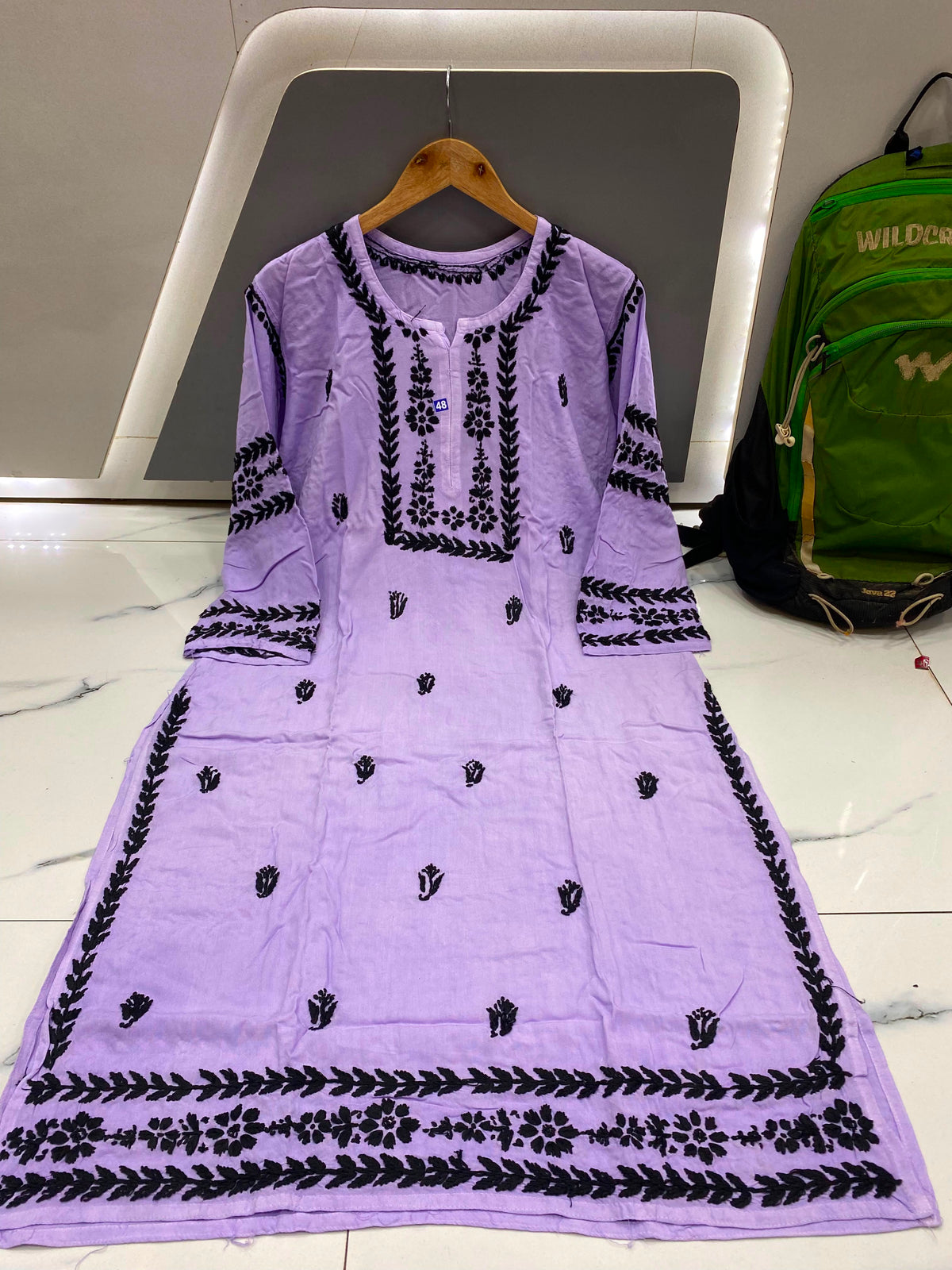 Women’s Embroidered Kurti | Floral Thread Work Straight Kurta with Designer Border