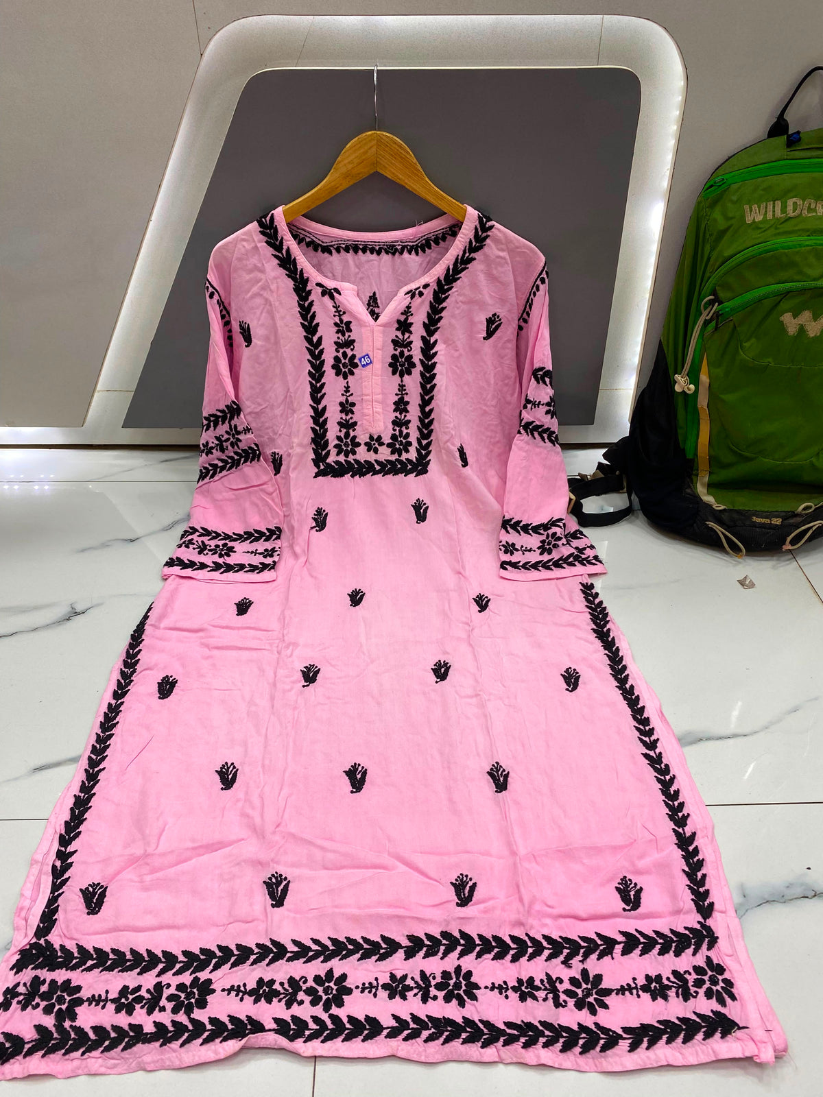 Women’s Embroidered Kurti | Floral Thread Work Straight Kurta with Designer Border