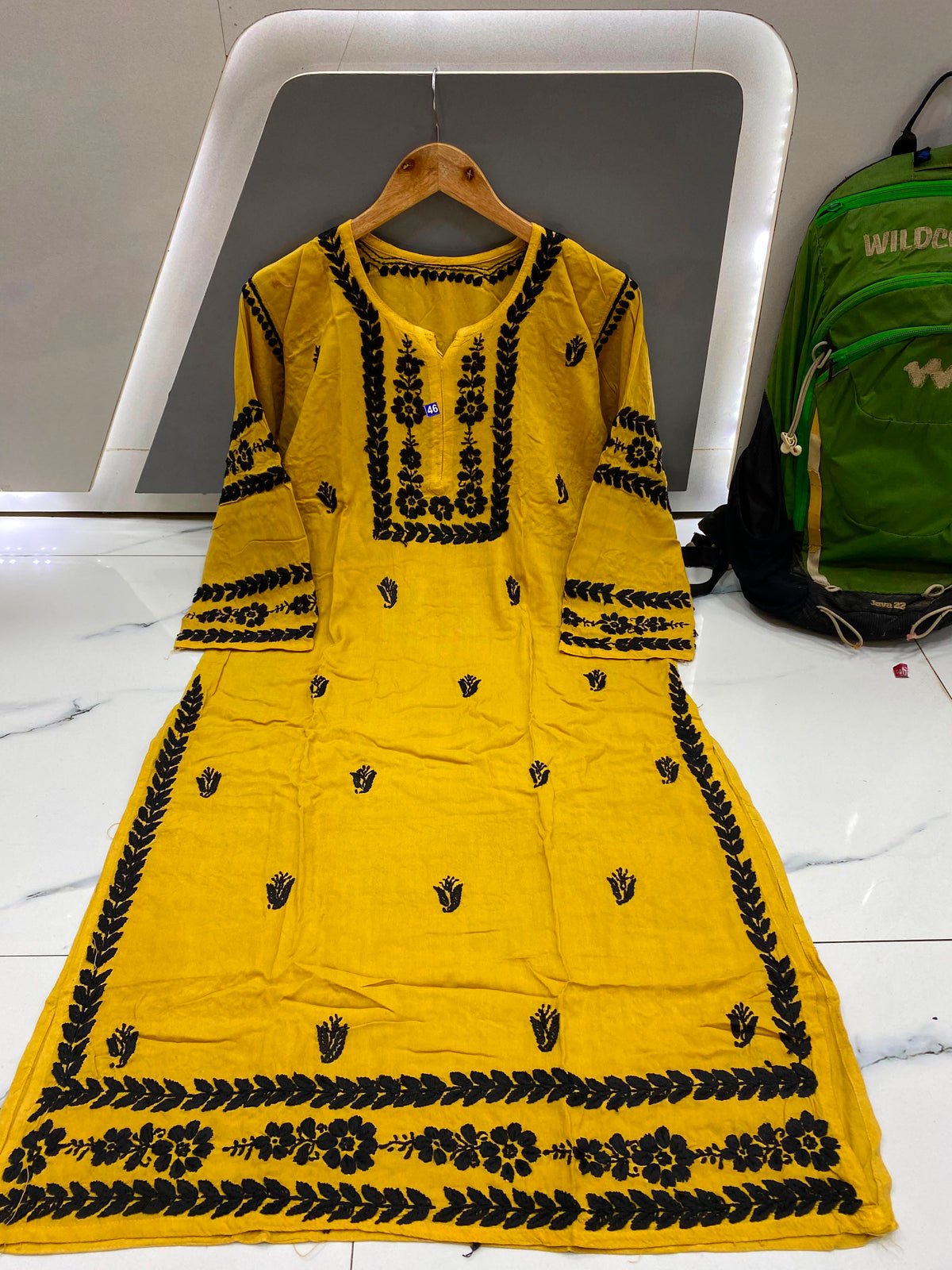 Women’s Embroidered Kurti | Floral Thread Work Straight Kurta with Designer Border