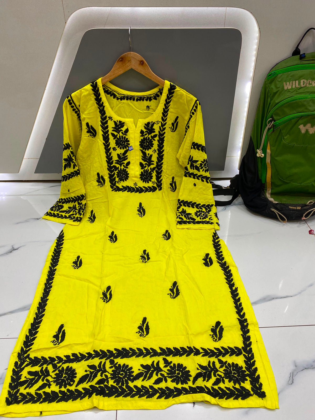 Women’s Embroidered Kurti | Floral Thread Work Straight Kurta with Designer Border