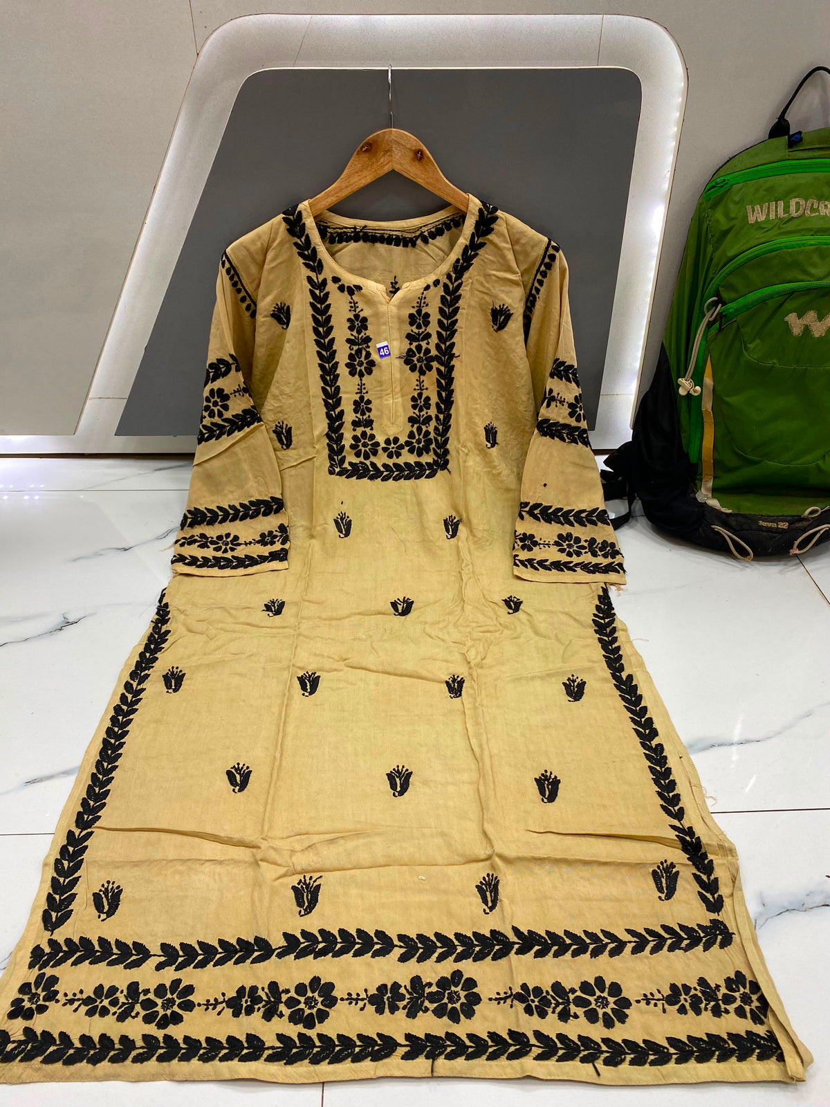 Women’s Embroidered Kurti | Floral Thread Work Straight Kurta with Designer Border