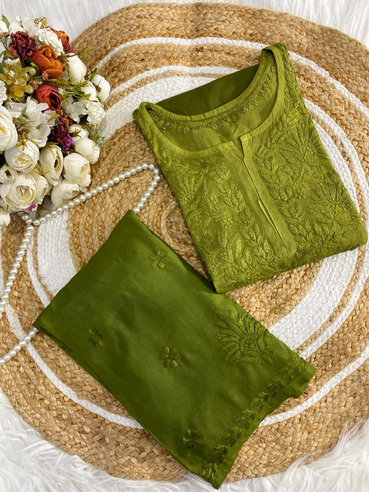 Women’s Embroidered Kurta Pant Set | Floral Thread Work Ethnic 2-Piece Suit