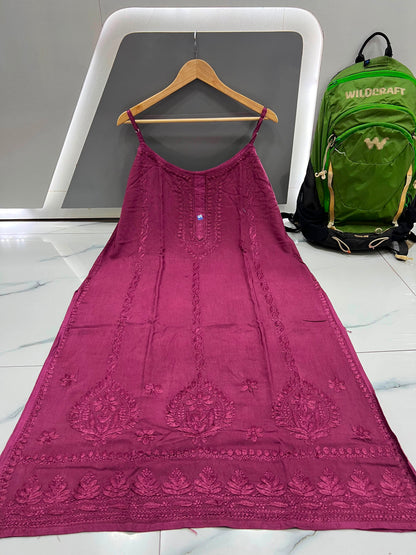 Women’s Embroidered Long Slip Dress | Floral Pattern A-Line Inner Dress
