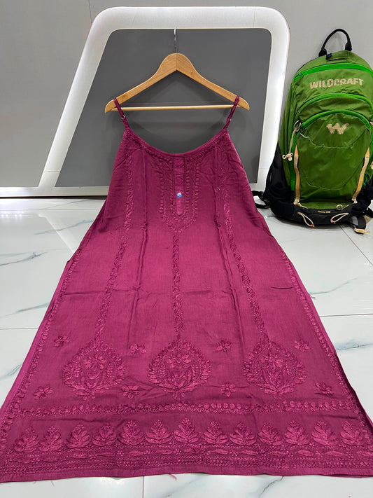 Women’s Embroidered Long Slip Dress | Floral Pattern A-Line Inner Dress