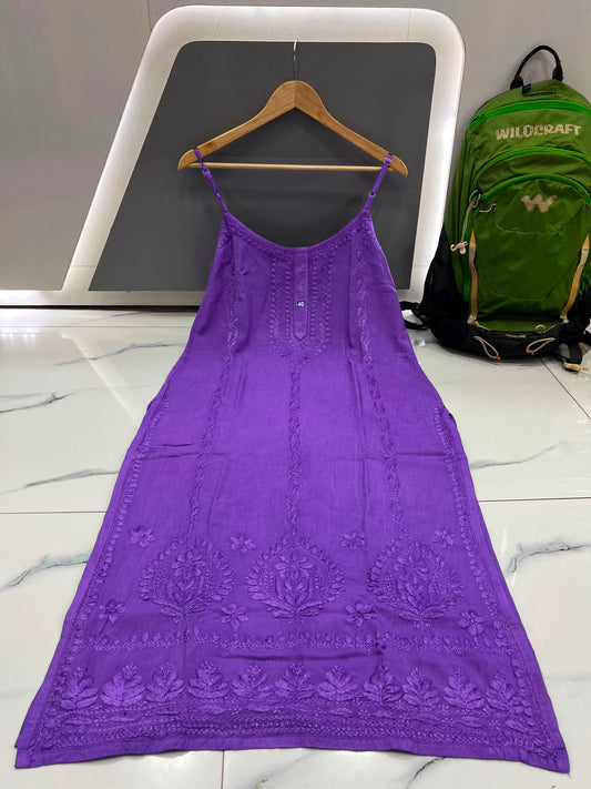 Women’s Embroidered Long Slip Dress | Floral Pattern A-Line Inner Dress