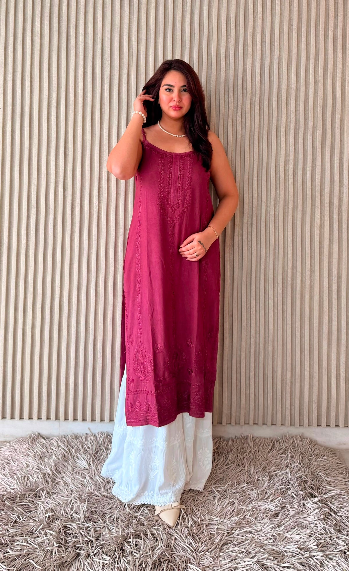 Women’s Embroidered Long Slip Dress | Floral Pattern A-Line Inner Dress