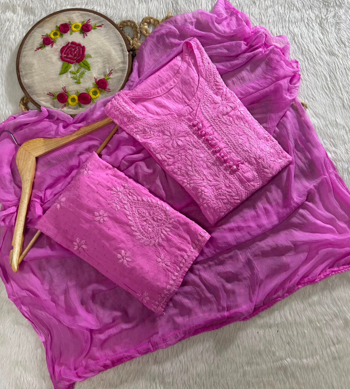 Women’s Embroidered Three-Piece Kurta Set with Dupatta