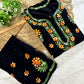 Black Pure Cotton Chikankari Kurta & Pant Set with Multicolor Floral Threadwork