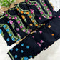 Black Pure Cotton Chikankari Kurta & Pant Set with Multicolor Floral Threadwork