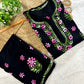 Black Pure Cotton Chikankari Kurta & Pant Set with Multicolor Floral Threadwork