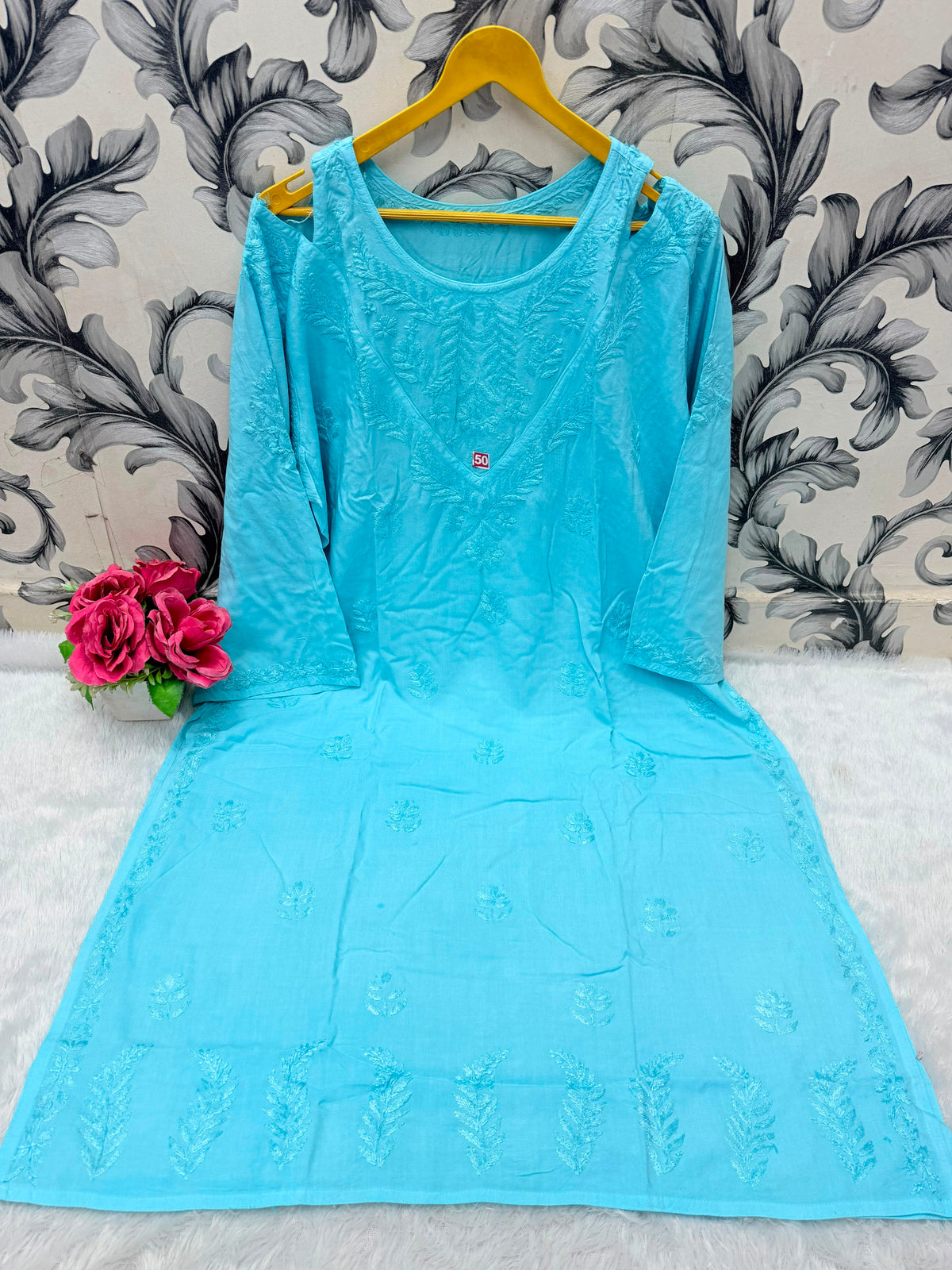 Women’s Embroidered A-Line Kurta | Floral Thread Work Kurti