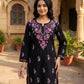 Black Lucknowi Chikankari Cotton Short Kurti with Contrast Dual-Tone Floral Embroidery