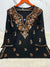 Black Lucknowi Chikankari Cotton Short Kurti with Contrast Dual-Tone Floral Embroidery