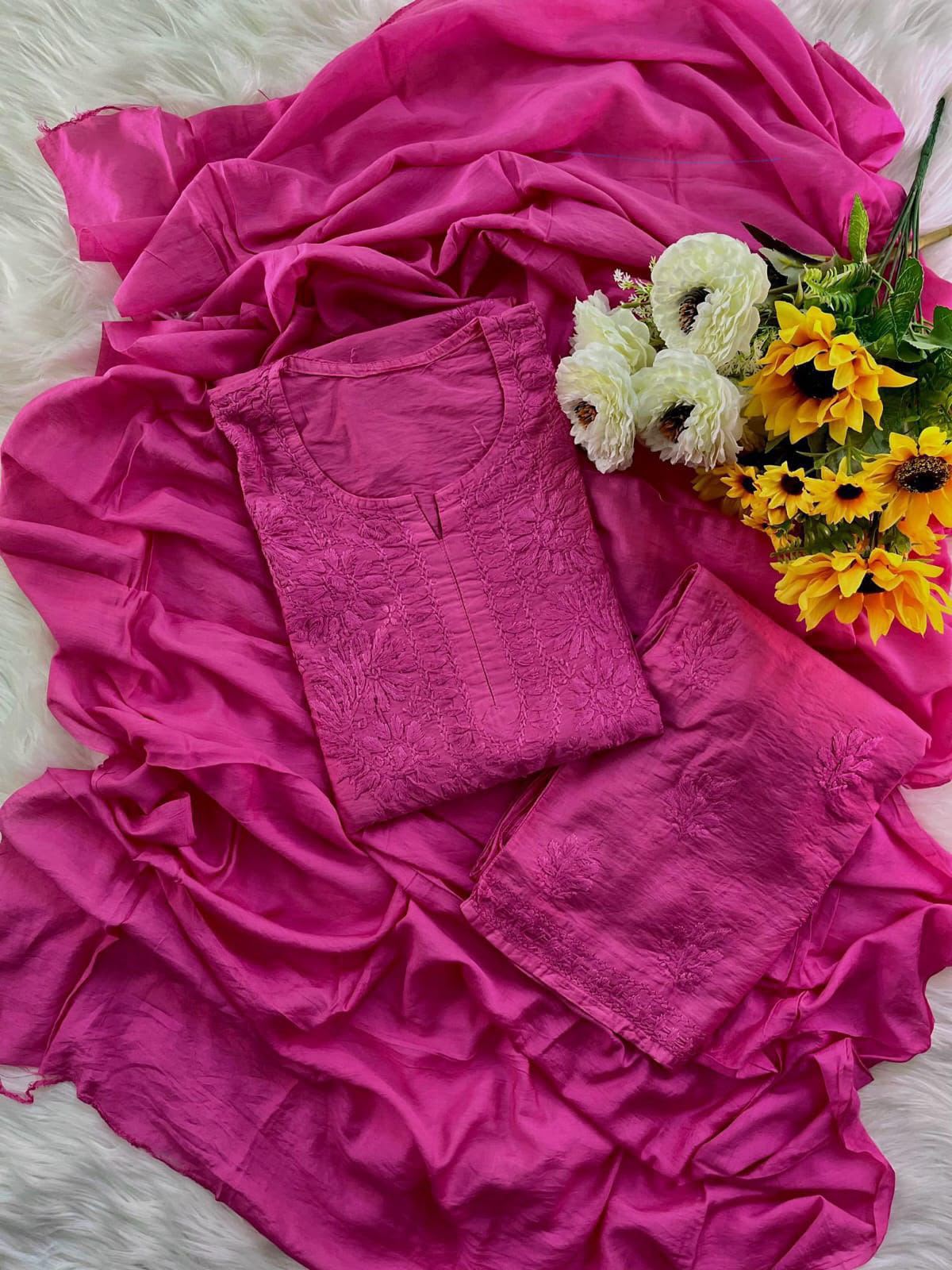 Women’s Floral Embroidered 3-Piece Suit Set | Elegant Ethnic Wear with Matching Bottom & Dupatta
