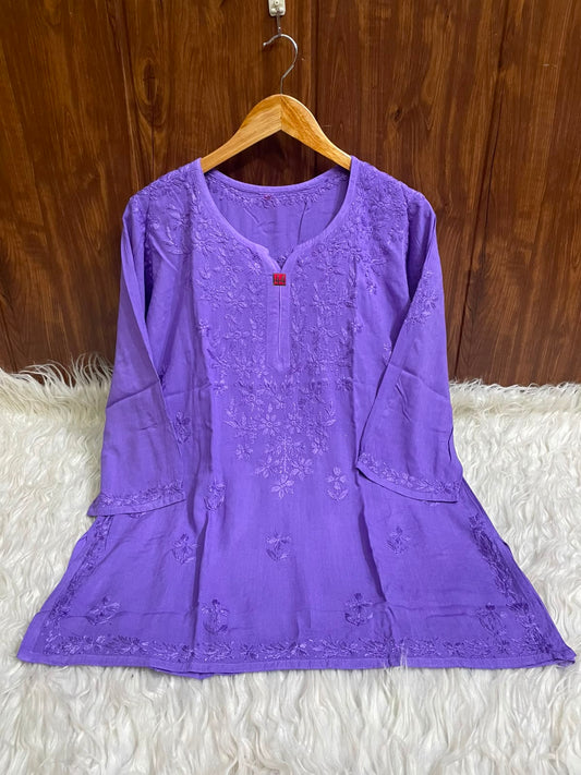 Handcrafted Lucknowi Chikankari Cotton Short Kurti