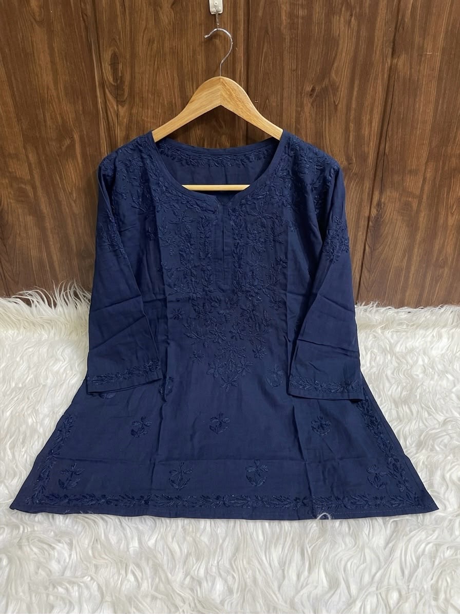 Handcrafted Lucknowi Chikankari Cotton Short Kurti