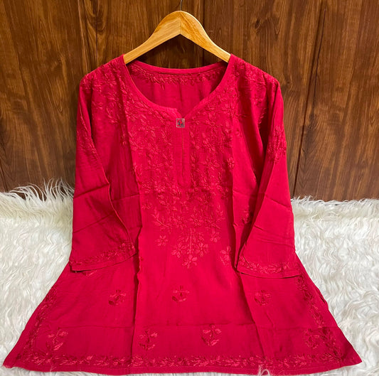 Handcrafted Lucknowi Chikankari Cotton Short Kurti