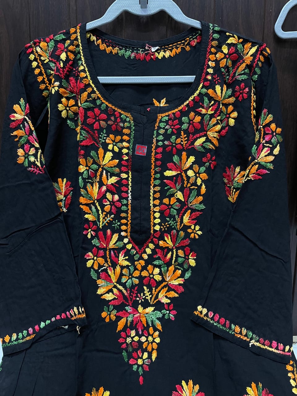 Women’s Black Floral Embroidered Anarkali Suit Set | Multicolor Thread Work Kurta with Pant