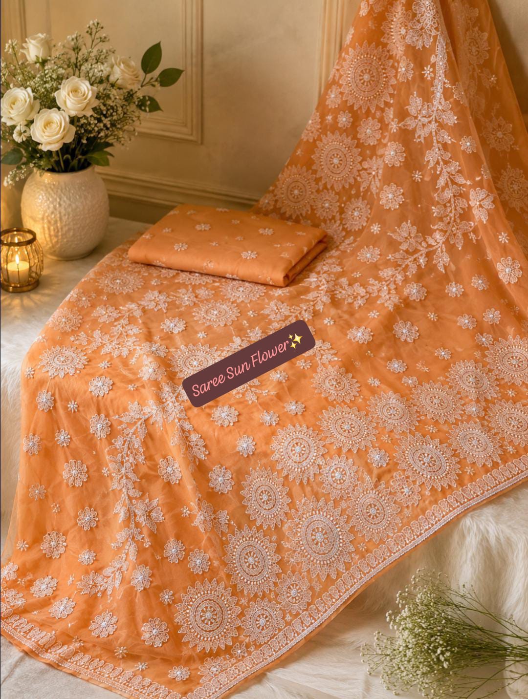 Handcrafted Lucknowi Chikankari Georgette Saree with Mukaish Sequin Detailing