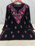 Black Lucknowi Chikankari Cotton Short Kurti with Contrast Dual-Tone Floral Embroidery