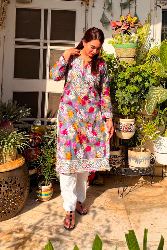 Women’s Floral Printed Embroidered Kurta