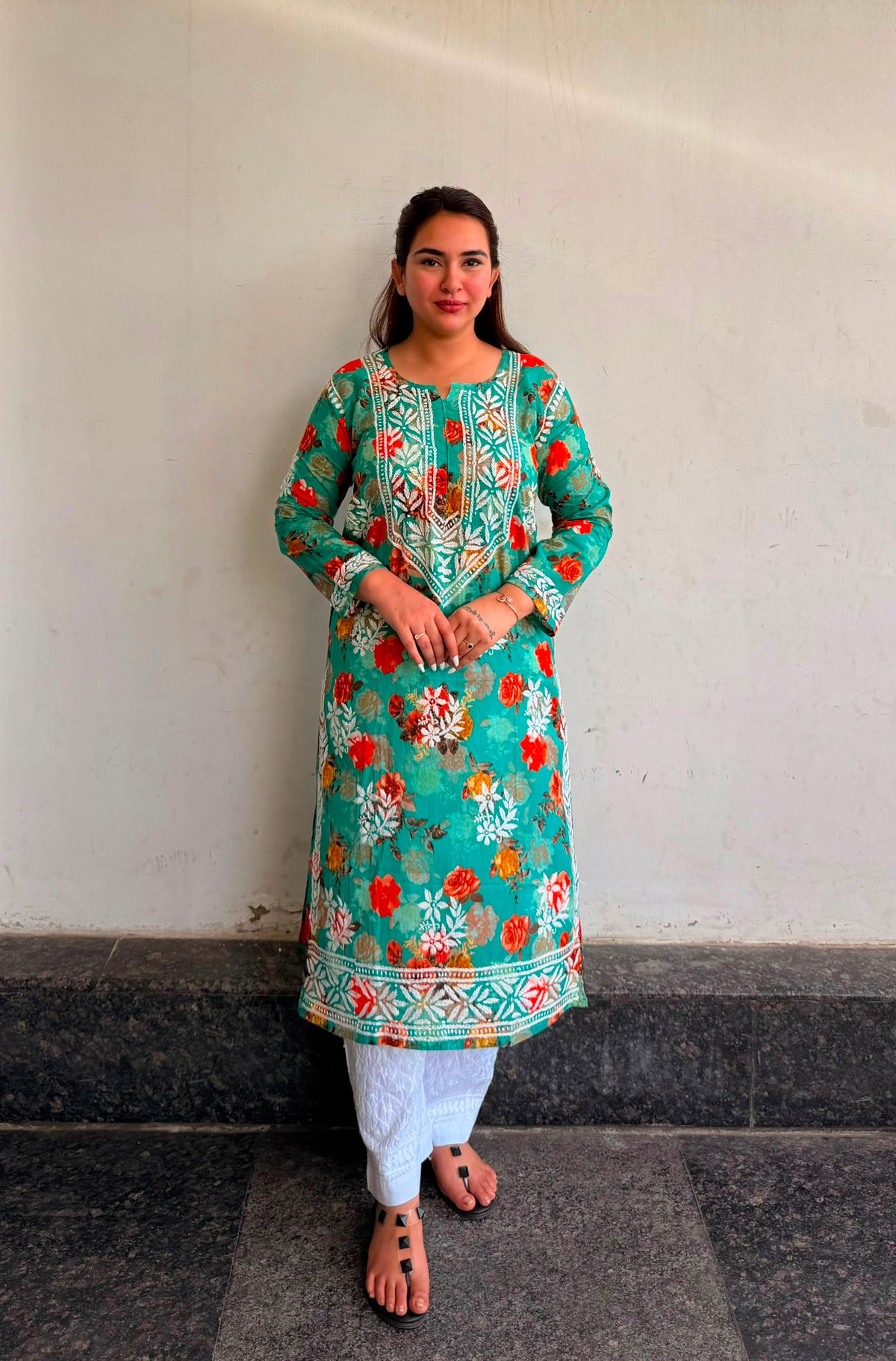 Women’s Floral Printed Embroidered Kurta