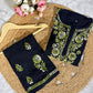 Women’s Black Embroidered Kurta Set | Floral Thread Work Kurti with Bottom