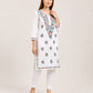 Women’s White Embroidered Cotton Kurti | Multicolor Floral Thread Work Kurta