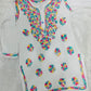 Women’s White Embroidered Cotton Kurti | Multicolor Floral Thread Work Kurta