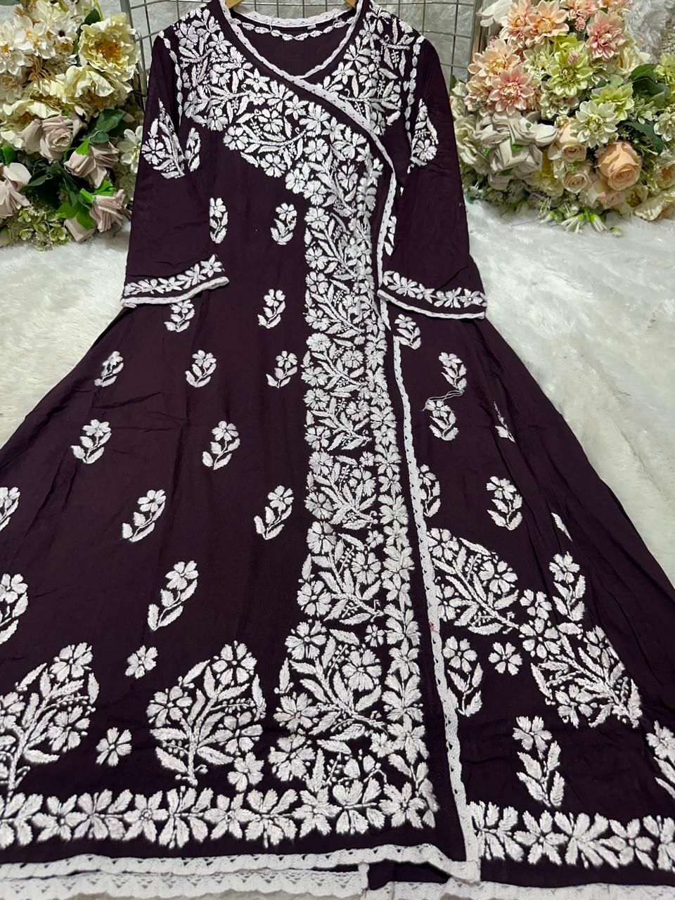 Women’s Floral Printed Flared Kurta with Embroidered Detailing
