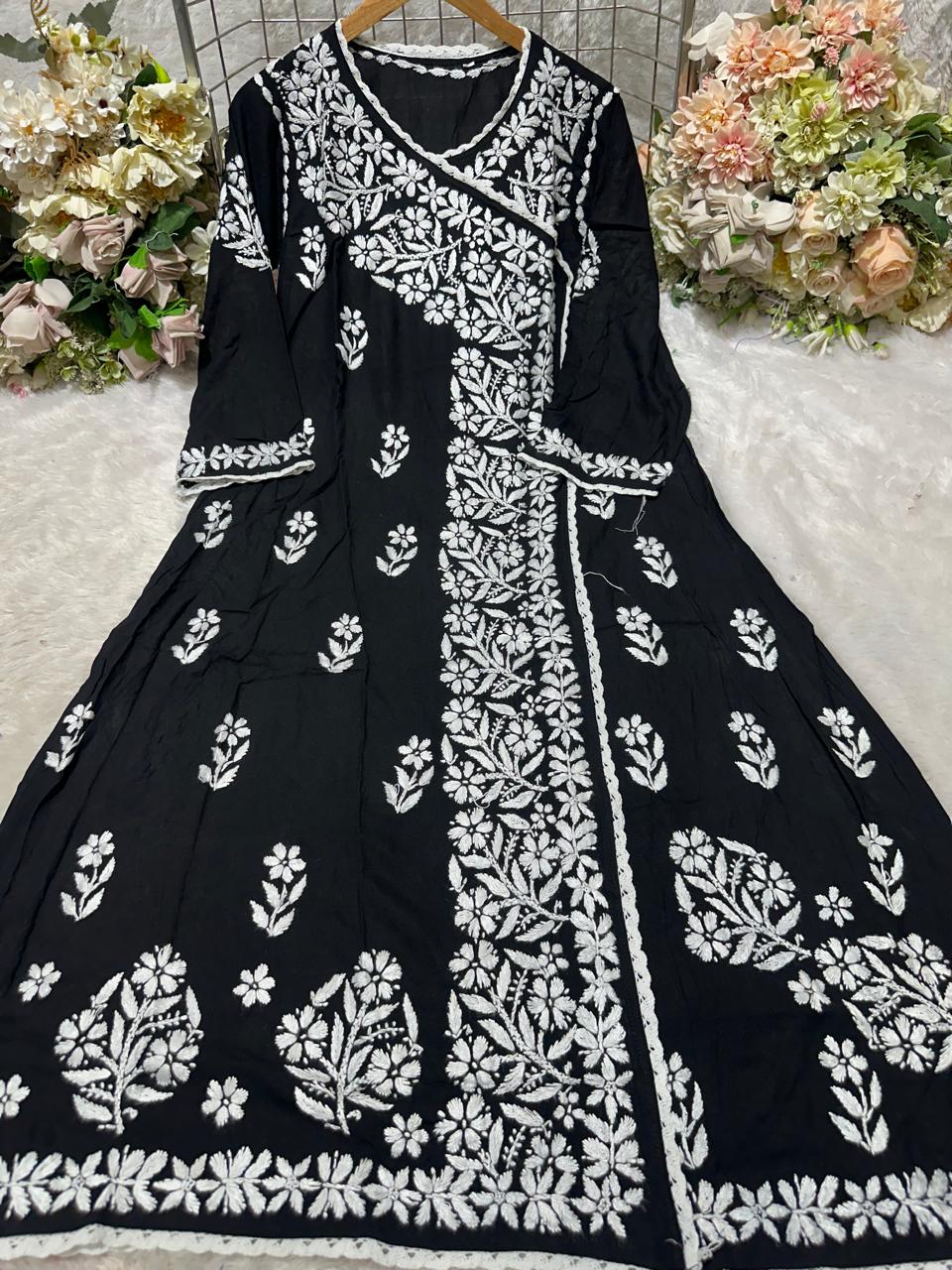 Women’s Floral Printed Flared Kurta with Embroidered Detailing