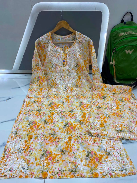 Floral Printed Embroidered Kurta for Women