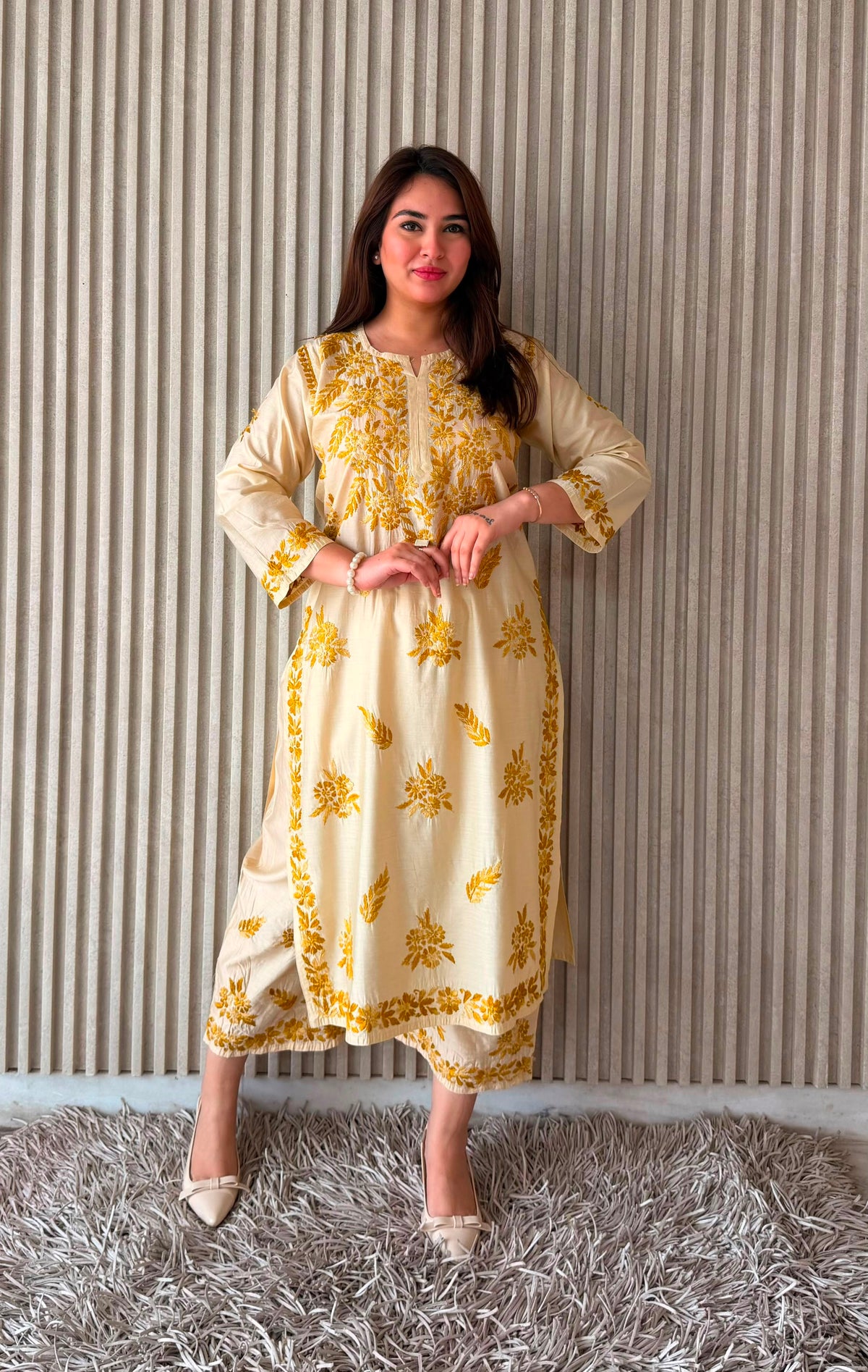 Women’s Floral Embroidered 3-Piece Suit Set | Cotton-Style Kurta, Bottom & Dupatta