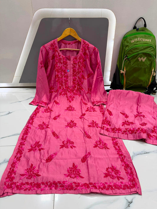 Women’s Floral Embroidered 3-Piece Suit Set | Cotton-Style Kurta, Bottom & Dupatta