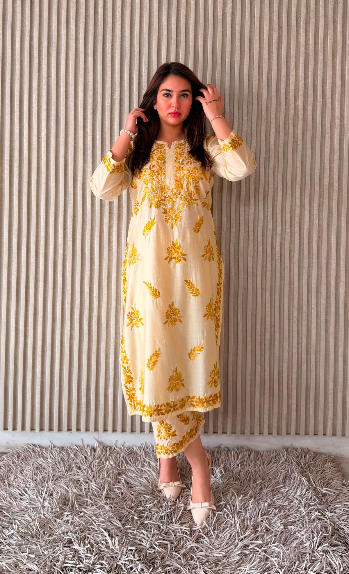 Women’s Floral Embroidered 3-Piece Suit Set | Cotton-Style Kurta, Bottom & Dupatta
